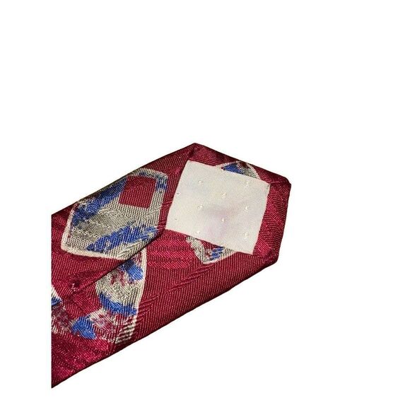 Ungaro Paris Crimson Red & Blue Geometric Handmade 100% Silk Neck Tie - Picture 6 of 6